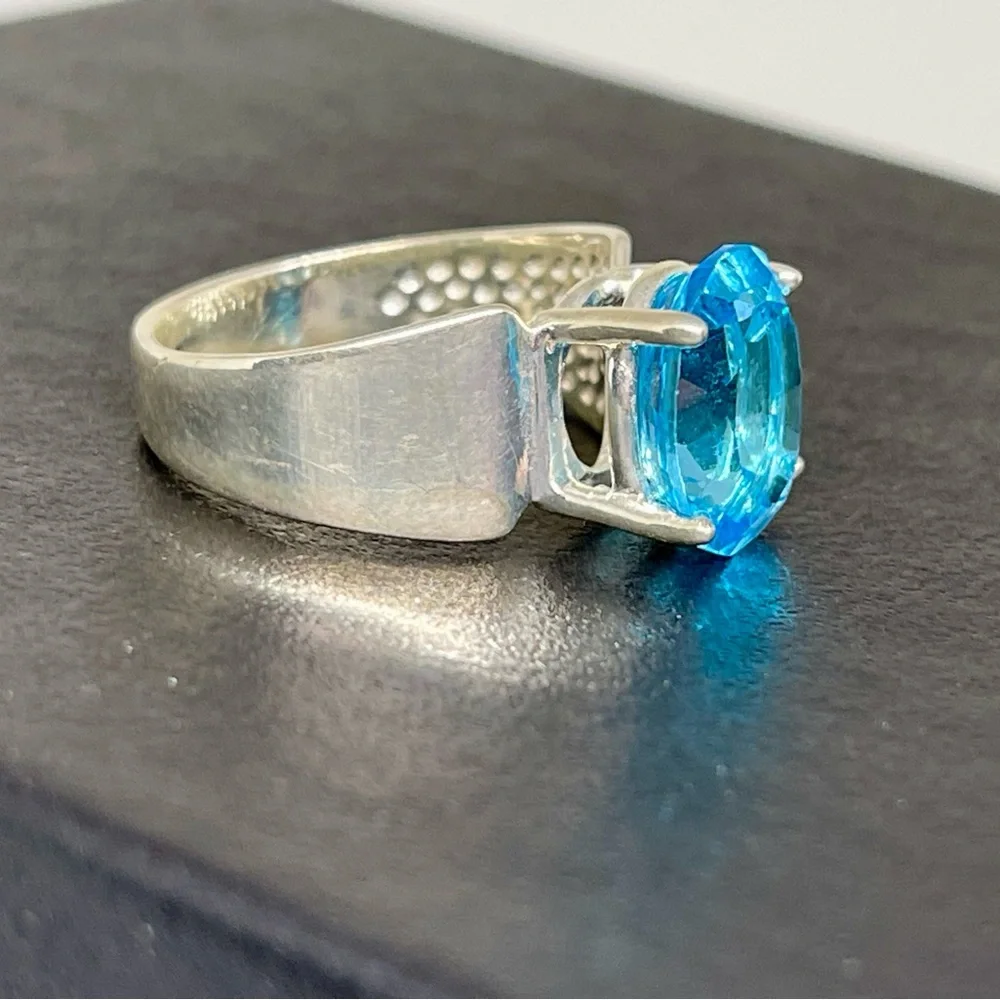 V Wieck 925 Real London Blue Topaz Sterling Ring 8